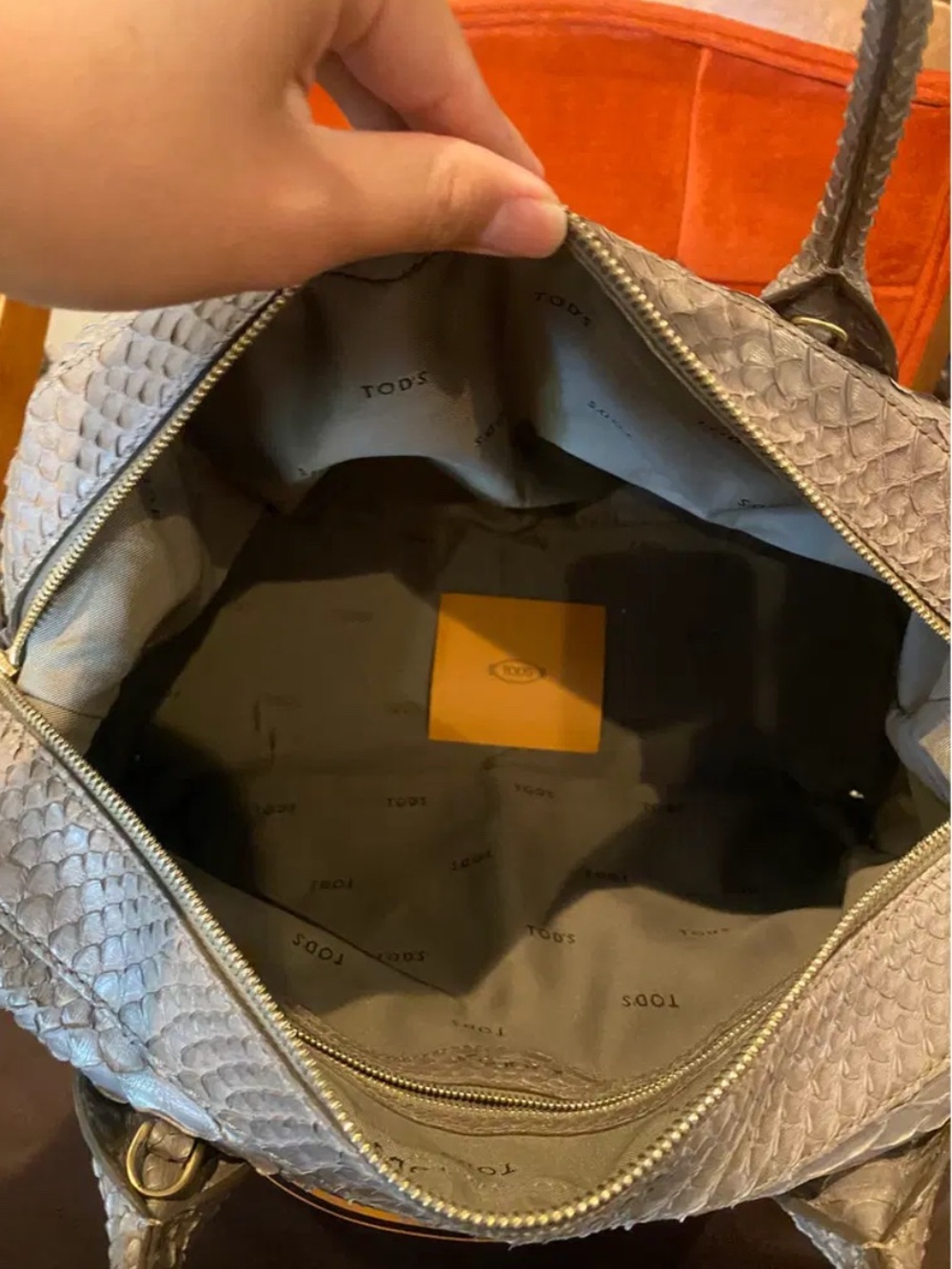 TOD'S Silver-Gray Python Leather Tote - Picture 6 of 10